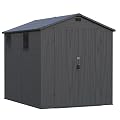 Greesum 6x8FT Plastic Outdoor Storage Shed with Floor, Resin Sheds with Lockable Double Door, Tool Sheds with Window and Vents, for Backyard, Garden, Patio, Dark Gray