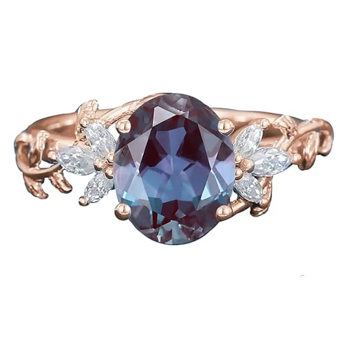 10K 14K 18K Real Gold Natural Alexandrite Engagement Ring for Her Women,Oval-Cut Alexandrite Moissanite Ring Gemstone Band Gift for Anniversary Wedding Valentine's Day