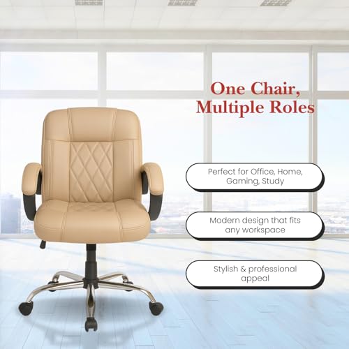 Image of activa Ergonomic Office Chair with Premium Leatherette & Padded Seat | Adjustable Height | Desk Chair for Work /Study | Chairs for Workstations (Galaxy, Beige)