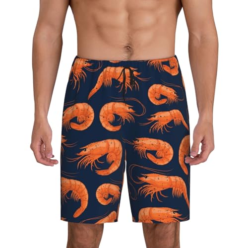 Shrimp Pattern Sea Food Pattern Men's Beach Shorts Pajama Shorts Swim Trunks with Pockets Funny Swimsuit