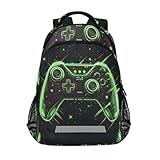 Joystick Video Game Green Backpack 3rd 4th 5th Grade School Bookbags Travel Laptop Daypack Bag for Boys Girls