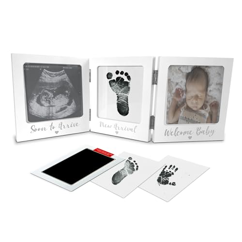 Image of Sonogram Picture Frame with Inkless Hand and Footprint Kit, Gender Neutral Baby Nursery Decor Ultrasound Photo Frame, Newborn Essentials and Baby Must Haves, Push Present for New Moms and Baby Milestone Keepsake