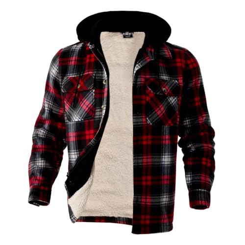 Image of LeeHanTon Mens Flannel Jackets Sherpa Lined Fleece Zip Up Winter Warm Workout Plaid Sweatshirt with Hood