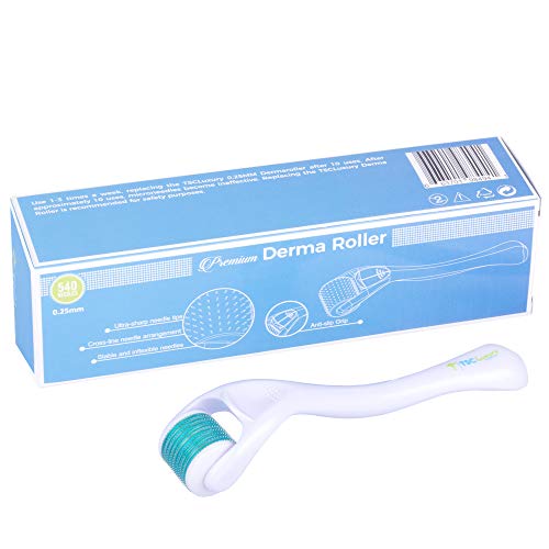 TSCLuxury Skincare Derma Roller Cosmetic Face Exfoliator, 540 Titanium Micro Needle .25mm - Includes Storage Case
