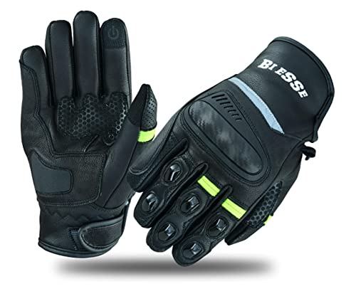 BI ESSE Gants moto en cuir courts avec protections tactiles ZX (XS, noir fluo) Cover