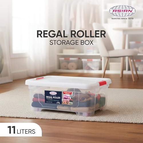 Image of Asian Plastowares - Regal Roller | 11 Ltr - Storage Box | Stackable Organizer for Clothes, Toys, Kitchen, Makeup & More | BPA-Free, Space-Saving Design | Multipurpose Boxes | Transparent
