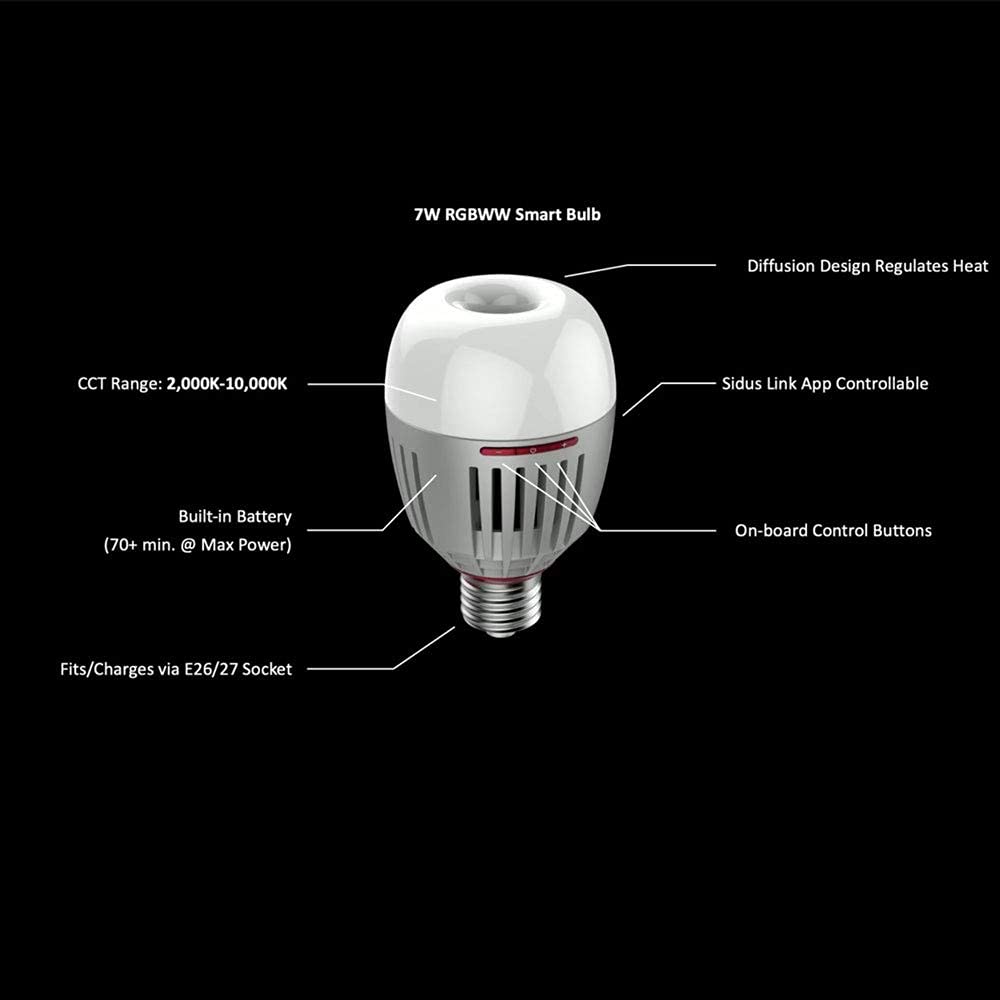 Aputure Accent B7C 7W RGBWW Smart Bulb CCT Range 2.000K-10.000K e Sidus Link App compatibile per Controllo Wireless e Batteria Integrata
