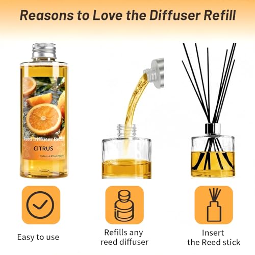 Image of STRN Reed Diffuser Oil Refill, Citrus Scented Diffuser Oil Refills with 6 Reed Sticks 200ML(6.8fl.oz), Room Fresheners for Home, Long-Lasting Summer Fragrance for Living Room, Bedroom, Office