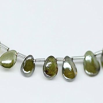 13 inch natural beads strand of 7mm smooth drop mystic vesuvianite garnet gemstone briolletes beads for DIY jewelry - necklace, bracelet, earring, ring.