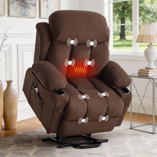Image of Power Lift Recliner Chair for Elderly with 8-Points Massage and Heat | Electric Lift Assistance,USB Charging Port,2 Cup Holders,Side Pockets,for Living Room