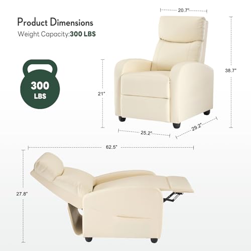 Image of Recliner Chair, Recliner Sofa Fabric for Adults, Recliners Home Theater Seating with Lumbar Support, Reclining Sofa Chair for Living Room, Beige