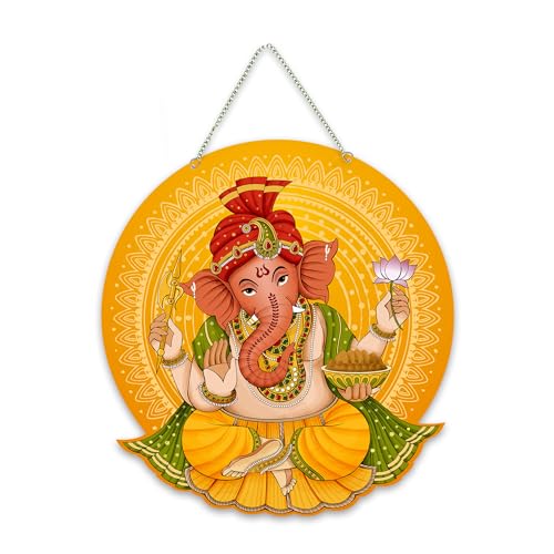 Artvibes Shri Ganesha Auspicious Wooden Art Work Wall Hanging For Good Luck Properity Vastu | Spiritual Decor Items | Paintings | Wall Poster| Stylish