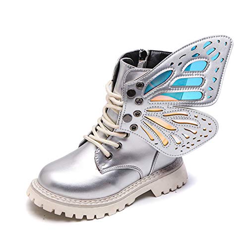 TangDao Kid Baby Girls Fashion Lace Up Leather Ankle Boots Detachable Butterfly Wings Side Zipper Outdoor Warm Short Snow Waterproof Boots for girls