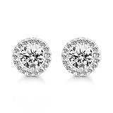 KnSam Au750 Pendientes de oro blanco para mujer, joyas auténticas, pendientes clásicos para mujer con laboratorio creados en laboratorio con corte brillante de diamante, pendientes boho de 18 quilates