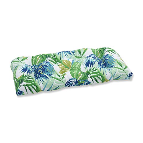 Pillow Perfect Outdoor/Indoor Soleil Tufted Loveseat Cushion, 44" x 19", Blue/Green