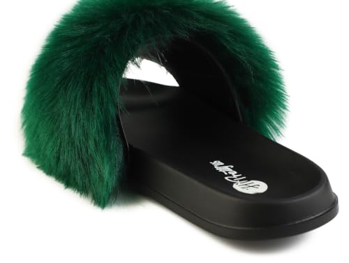 Image of Women's Faux Fur Slides, Open Toe Cute Fur Slippers, Indoor or Outdoor Comfortable Furry Slide Sandals With Fluffy Fur