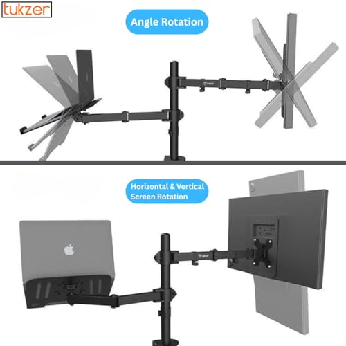 Image of Tukzer Monitor & Laptop Desk Arm Stand, Basic Pole Mount for 13-32 Inch Computer Screen Monitors for Dell, LG, Samsung,HP,Lenovo,Acer,ASUS, Tilt Adjustable,Tray for Laptops,Notebooks Upto 17 inch, Tablet