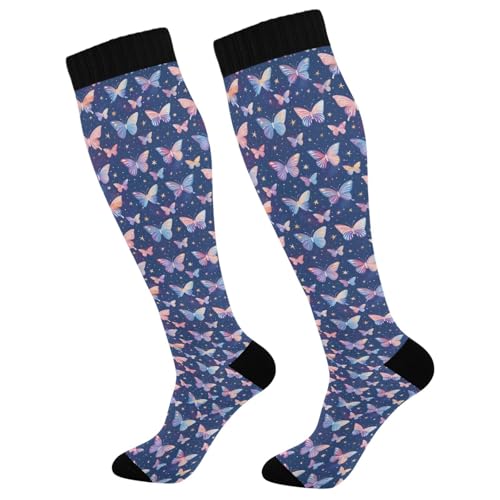 ALAZA Butterfly Starry Compression Socks for Women Men Circulation Long Socks Running Athletic Cycling 1 pair