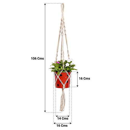 Image of TrustBasket Red Round Dotted Planter with Macrame Cotton Contemporary Hanger | Rope Flower Pot Holder for Indoor Outdoor Hanging Planter Basket - Pack of 1