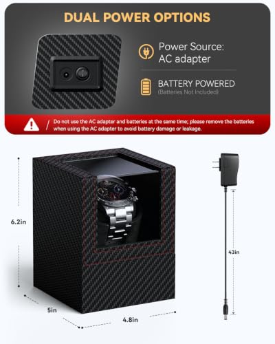 Image of Automatic Watch Winder with Japanese Motor - Silent Adjustable Rotation, Premium PU Leather Exterior and Soft Flexible Watch Pillows, Gift for Him, Christmas Gift 2025
