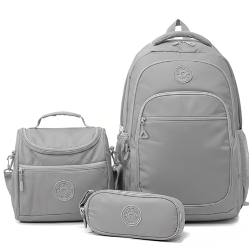 Kit Mochila Escolar Multiuso Premium - Lancheira Térmica e Estojo | Durabilidade, Estilo e Organização Imbatíveis - Cinza