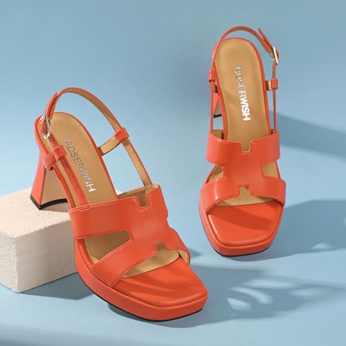 Image of ROSERWISH Womens Platform Heeled Sandals, Open Square Toe Chunky Heels, Strappy Sandals for Women, Leather Insole Dress Shoes for Prom Weeding Bride Party 3.5 inch