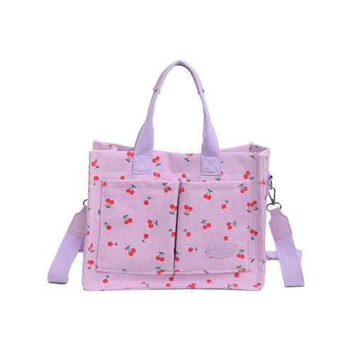 Image of Cherry Tote Bag for Women Canvas Patched Purse Cute Shoulder Bag Multi-Pocket Satchel Handbag for work travel