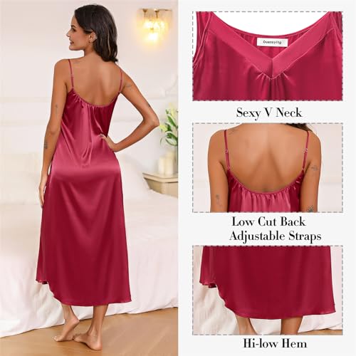 Migcaput-Nuisette-Femme-Satin-Longue-Chemise-de-Nuit-Bretelles-Reglables-Robe-de-Nuit-Femme-Sling-Sexy-Col-en-V
