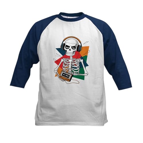 CafePress A Skeletal Figure with A T Shirt Featuring Kids Baseball T Shirt Kids Cotton Baseball Jersey, 3/4 Raglan Sleeve Navy/White