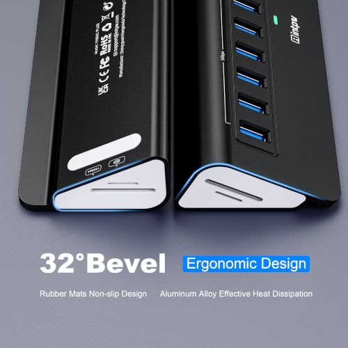 Image of Powered USB Hub 10Gbps, Intpw YH9AC Plus 13-Port USB 3.2 Hub(USB A /USB C 3.2+6 USB-A 3.0+2 PD 45W Fast Charging Ports+SD /TF Card Reader), 65W Power Adapter,Aluminum USB HUB for PC,Laptop,iPhone 17 /16