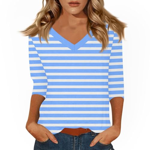 HTHLVMD Womens 3/4 Length Sleeve Tunic Tops Summer Fall Outfits 2025 Three Quarter Sleeve Casual V Neck T Shirts for Women
