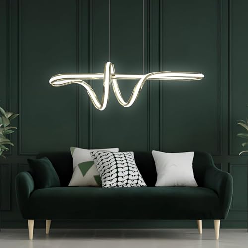 Image of Gold LED Pendant Chandelier Twisty Curl Lights Dining Room Lamp, Hanging Lights for Living Room, Voice Assist (Google, Alexa), App Control (Warm, Cold, Natural)
