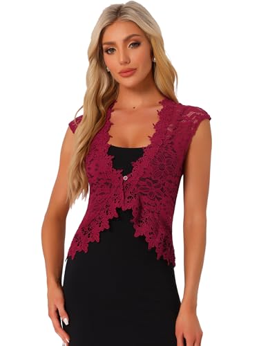Image of Allegra K Lace Shrug Bolero for Women's Wedding Guest Cap Sleeve Sheer Floral Cardigan