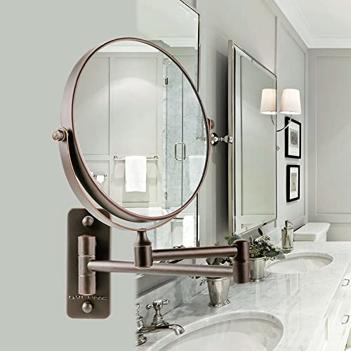 Ovente 7" Wall Mount Makeup Mirror, 1X & 10X Magnifier, Adjustable Spinning Double Sided Round Reflection, Extend, Retractable & Folding Arm, Bathroom & Vanity Décor, Antique Bronze Mnlfw70Abz1X10X #TOP6