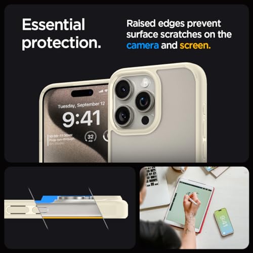 Image of Spigen Ultra Hybrid Back Cover Case for iPhone 15 Pro Max, Durable Hybrid Structure, Air Cushion Technology - PC+TPU | Mute Beige