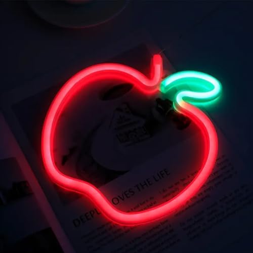 Image of Apple Neon Light Sign Handmade Lamp for Wall Room Party Home Bar Art Christmas Bedroom Table Wedding Party Desktop Decoration Teen Kids Birthday Holiday Gift USB Powered(Red-Green)