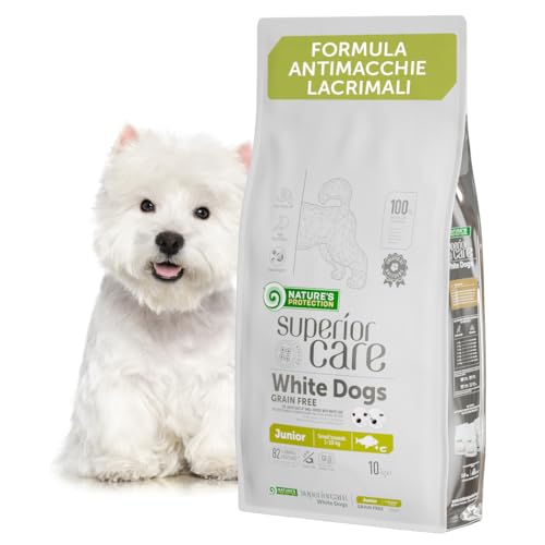 Nature’s Protection Superior Care Crocchette Cani ad Alto Contenuto Proteico - Cibo per Cani Junior Bianchi Ipoallergenico con Pesce Bianco - Omega 3 e 6 - Contro le Macchie da Lacrimazione (10 kg)