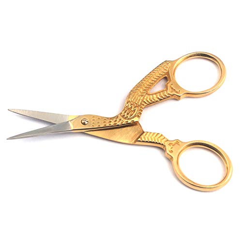 PRECISE CANADA: 3.5 INCH Stork Embroidery Scissors Gold Handle