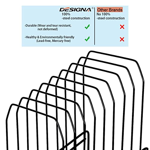 Designa 4 Pack Metal Incline Sorter Vertical File Holder, Storage Organizer Folder Mail Magazine Letter Paper Book Filing Organization Display Rack Dividers,8 Compart,Black #TOP5