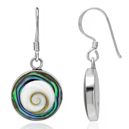 Chuvora 925 Sterling Silver Abalone or Turquoise Shiva Eye Shell Inlay Round Dangle Hook Earrings for Women