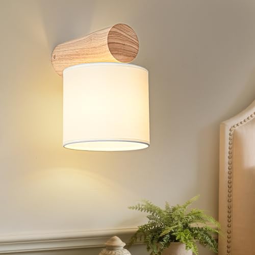 Gleonlux Applique Murale Intérieur Vintage, Applique Murale Bois Industrielle E14, Lampe Murale Rétro abat-jour en tissu, Appliques pour Chambre Couloir...