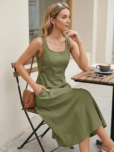 Image of Seta T Women's Linen Dresses Summer Sleeveless Sundress Casual Loose Flowy Midi Tank Beach Dress