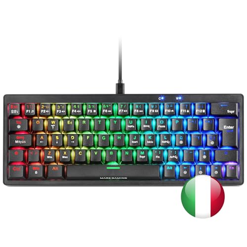 MARSGAMING MKMINIPRO, Tastiera Meccanica Ultra-Compatta 60%, Switch Meccanici Hot-Swappable, RGB Chroma, Tastiera Gaming Antighosting, Multipiattaforma, Interruttore Marrone, Italiano, Nero - Tastiera gaming - Immagine 5