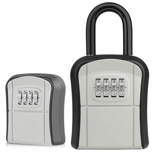 Image of Karomouj 4-Digit Password Key Safe | Waterproof Wall-Mounted Lock Box | Secure Spare Key Storage Holder for Home, Garage, Office, Garden & Outdoor Areas, Portable Design | 1 Pack | Silver