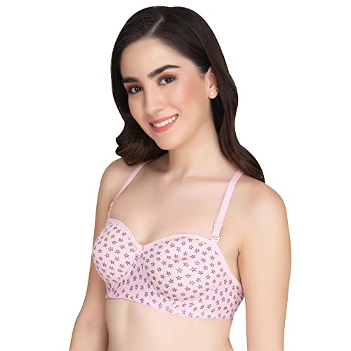 Image of Printed Half Cup Padded Bra - Made of Pure Cotton Full Coverage Non Wired Seamless Pushup Soft Cup for T-Shirt Saree Dress Sports Garment for Daily Use Everyday