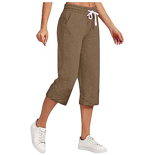 Linen Capri Pants for Women Plus Size Drawstring Cotton Linen Pants Elastic Waist Capris Casual Summer Trousers
