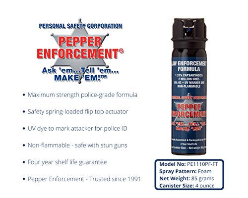Pepper Enforcement 2-Pack Pe1110Pf-Ft Foam Pepper Spray For Self Defense - Maximum Strength 10% Oc Formula - Emergency Personal Safety & Protection #TOP1
