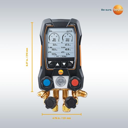 Testo 550S Ac Manifold Gauge Set – Manifold Gauges Hvac And Refrigeration – Incl. 2 Wired Temperature Clamp Probes – Ac Recharge Kit With Superheat, Subcooling – Ac Gauge Set With Bluetooth #TOP6