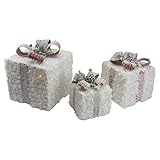 LED Flocked Rattan Boxes with Pinecones - 10" - Set of 3