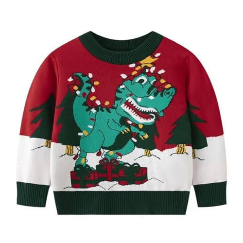Boy Cute Dinosaur Crochet Sweaters Ribbed Knit Print Thick Tops Girl Long Sleeve Casual Warm Pullover